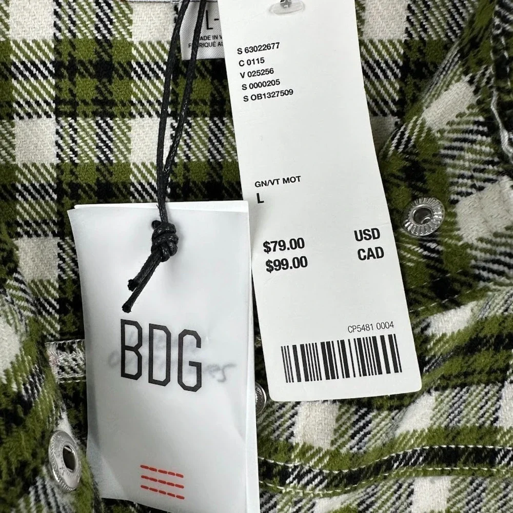 Urban Outfitters BDG Carissa Flannel Cropped Shirt Jacket Womens Large NWT Green
